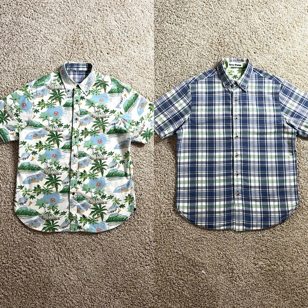 Tailor Vintage reversible Hawaiian Plaid button down shirt men’s size medium